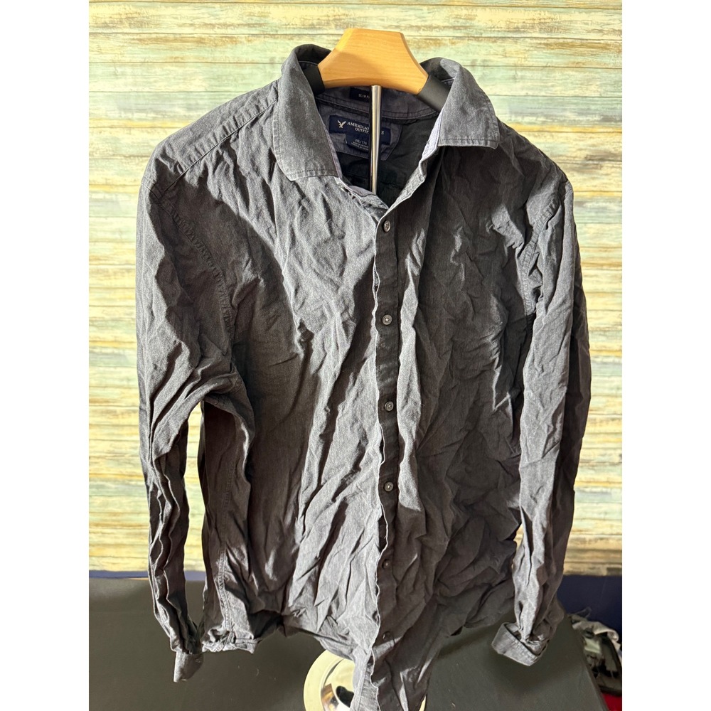 American Eagle Button Front Shirt XXL Gray Excellent Slim Fit Long Sleeve Solid